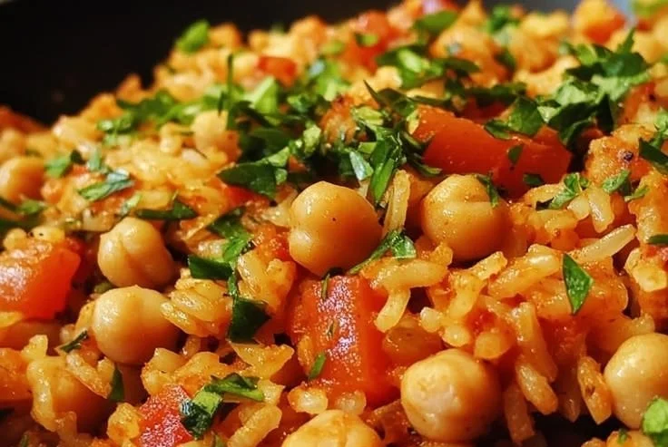 Bowl of Easy One-Pot Spanish Chickpea Rice with Smoked Paprika