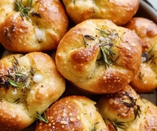Delicious garlic rosemary focaccia muffins fresh out of the oven