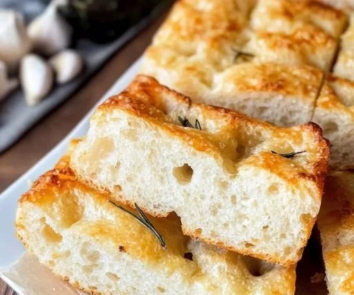 Delicious gluten free no knead focaccia bread with herbs and olive oil.