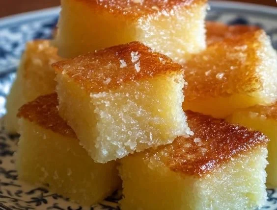 Delicious Hawaiian Butter Mochi dessert with a golden, chewy texture.