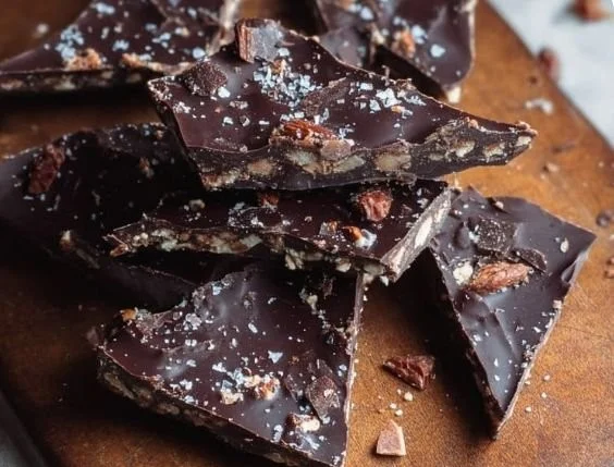Healthy dark chocolate date bark with nuts and dried fruit
