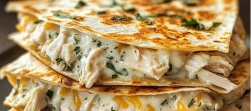 High-protein chicken ranch quesadilla served on a plate