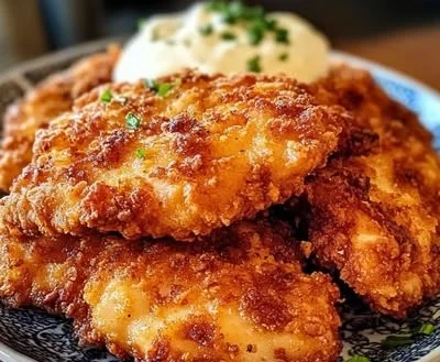 Delicious chicken fried chicken served with creamy gravy on a plate