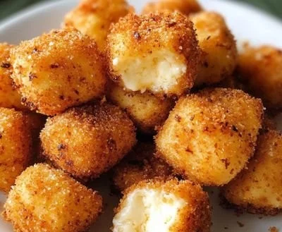 Plate of delicious homemade fried cheese bites served with dipping sauce