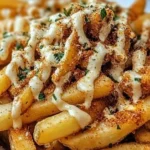 Delicious Louisiana Voodoo Fries topped with spices and sauces.