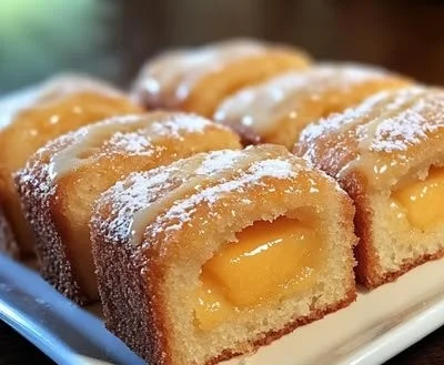 Peach Cobbler Pound Cake Twinkies with fresh peaches and cream