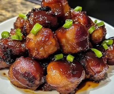 Delicious Honey BBQ Bacon Bombs served on a platter for a party.
