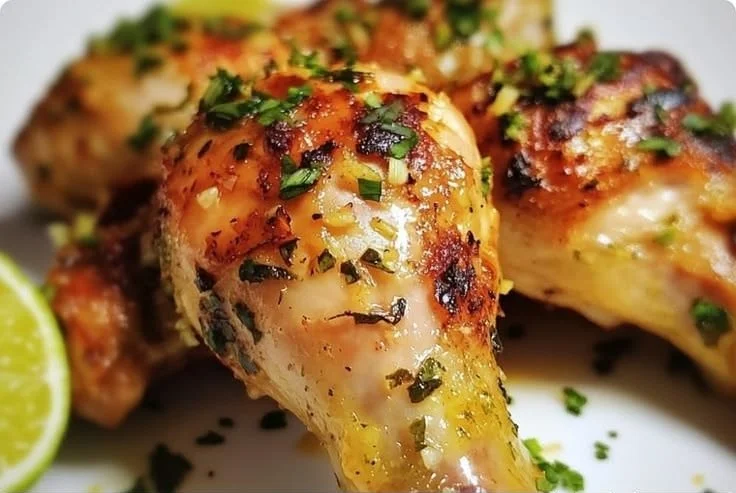 Juicy Brazilian lime garlic chicken legs marinated with fresh herbs and spices