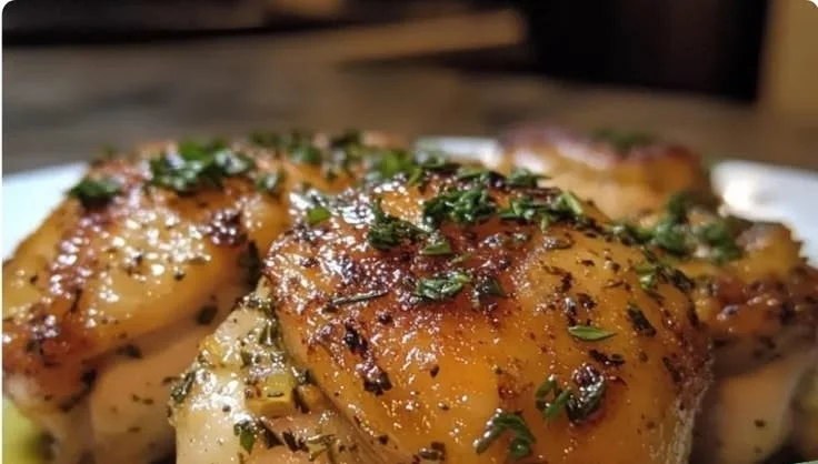 Juicy herb-roasted chicken thighs seasoned with fresh herbs and spices