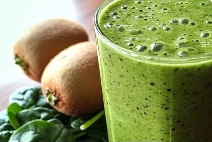 Refreshing kiwi and spinach green smoothie in a glass