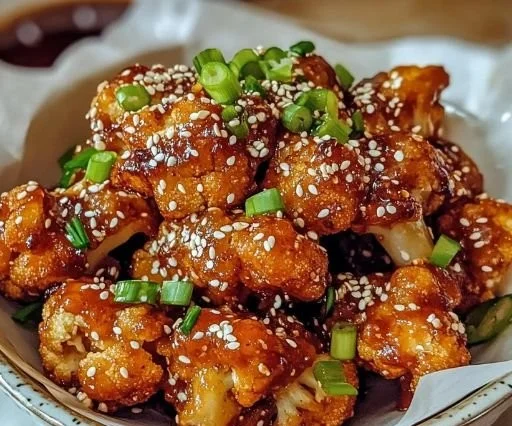 Delicious Korean Baked Cauliflower garnished with spices and herbs