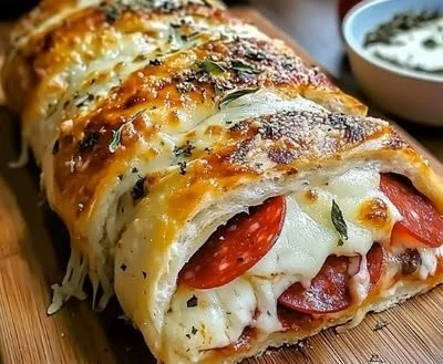 Authentic Italian Stromboli with delicious fillings and golden crust