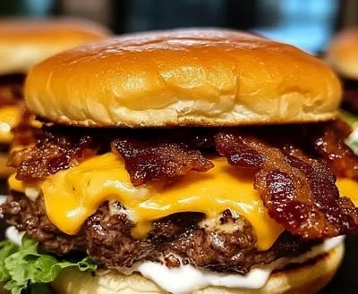 Delicious crack burgers on a grill, ready to serve at a backyard barbecue