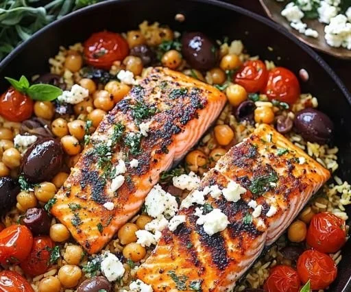 Delicious Mediterranean Salmon cooked in one pan, ready in 30 minutes.