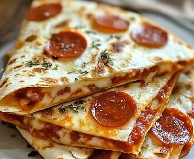 Delicious Pepperoni Pizza Quesadilla made with 4 simple ingredients