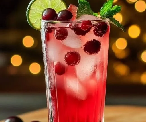 Refreshing Vanilla Cranberry Crush mocktail served with garnishes