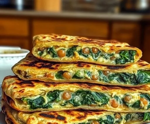 Healthy red lentil and spinach wraps on a wooden board