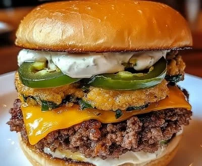 Double-Decker Jalapeño Popper Smash Burger with fresh ingredients