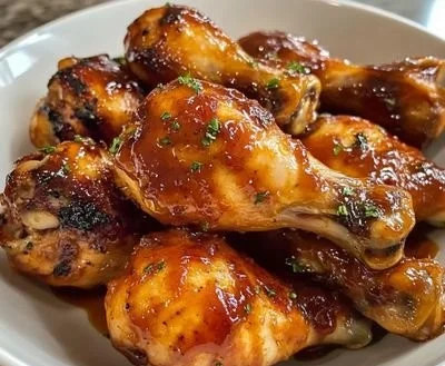 Slow cooker honey BBQ chicken drumsticks ready to serve.