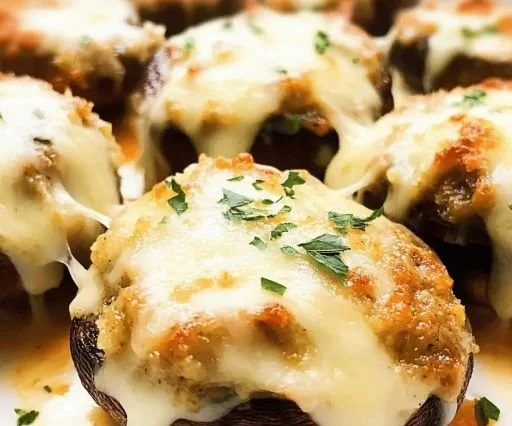 Savory Longhorn stuffed mushrooms served as an appetizer