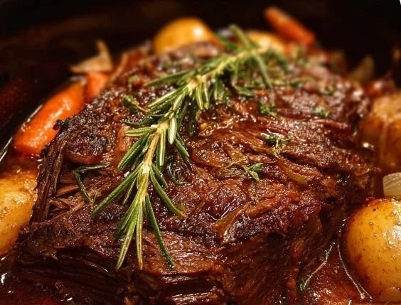 Delicious Slow Cooker Three Envelope Pot Roast ready to serve
