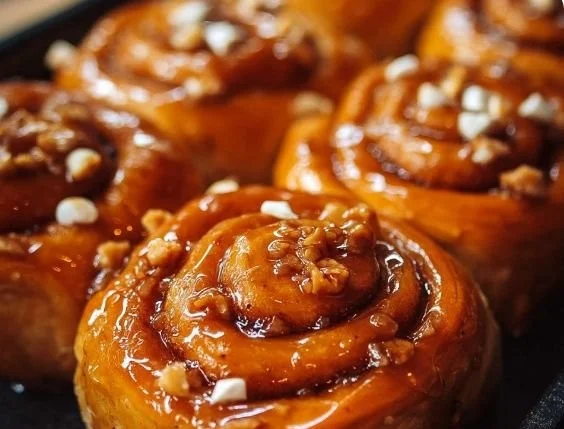 Homemade sticky and sweet honey buns fresh out of the oven
