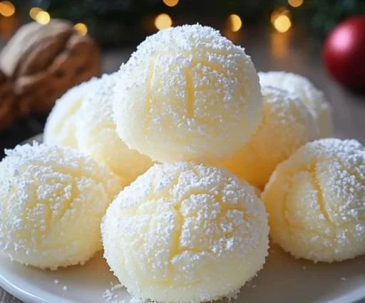 Delicious sweetened condensed milk snowballs ready to be served.