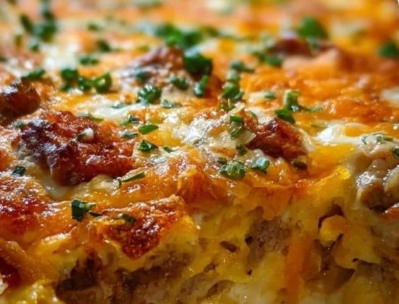 Delicious overnight breakfast casserole baked with eggs, cheese, and vegetables.