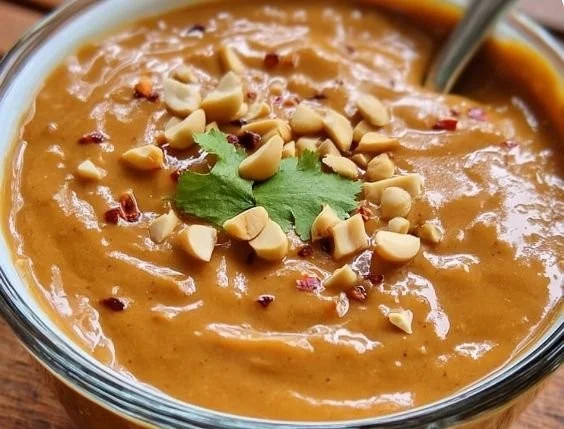 Delicious bowl of Ultimate Thai Peanut Sauce with fresh ingredients