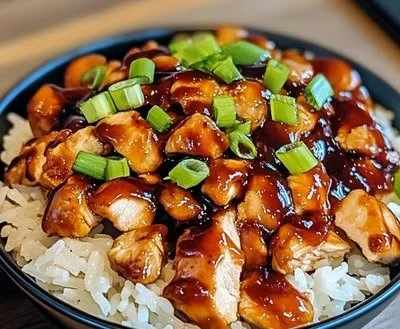 Honey BBQ Chicken served over rice for a family meal