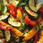 Zucchini and bell pepper salad with roasted vegetables on a plate