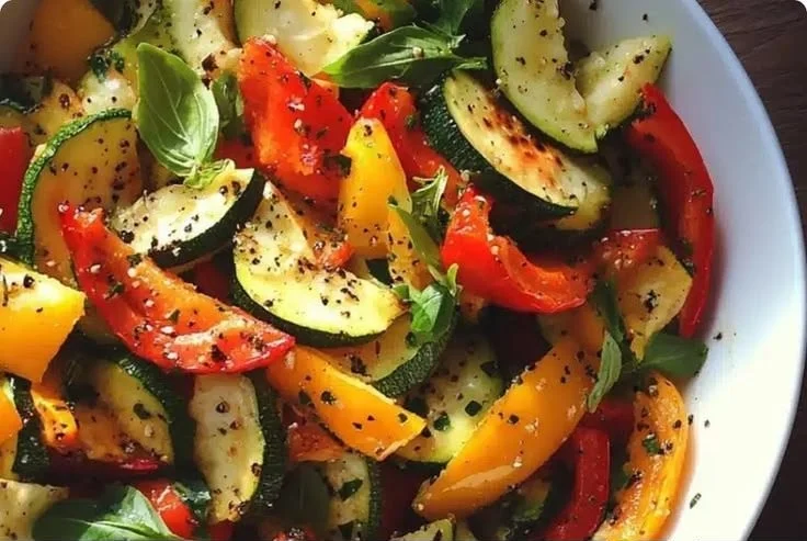 Zucchini and bell pepper salad with roasted vegetables on a plate