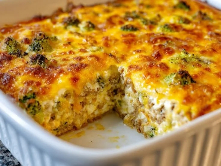 Broccoli cheddar bake with cottage cheese and protein-rich ingredients