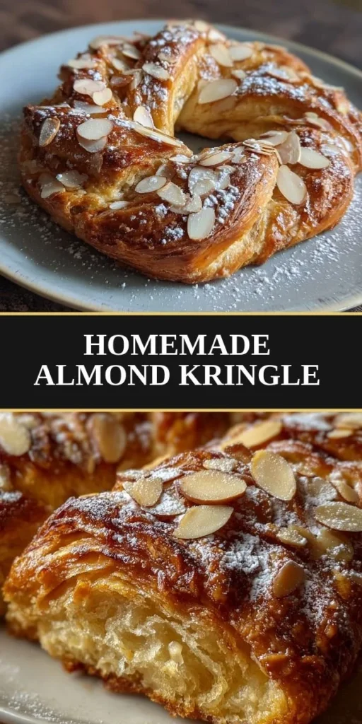 Delicious Almond Kringle pastry topped with icing and filled with almond cream.
