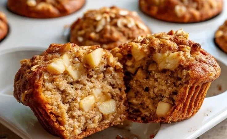 Freshly baked apple cinnamon Greek yogurt muffins cooling on a rack