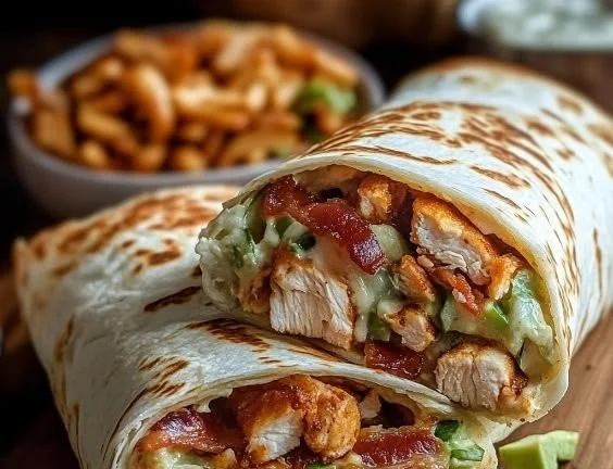 Delicious Bacon Chicken Ranch Wrap with crispy bacon and tender chicken