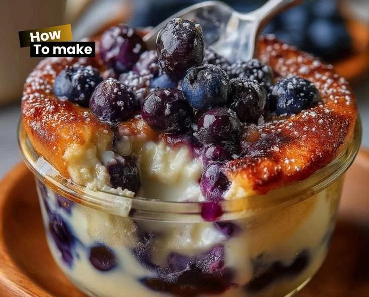 Baked blueberry breakfast bowls with cottage cheese topped with fresh blueberries