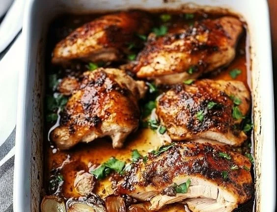 Baked boneless chicken breast served with vegetables on a plate