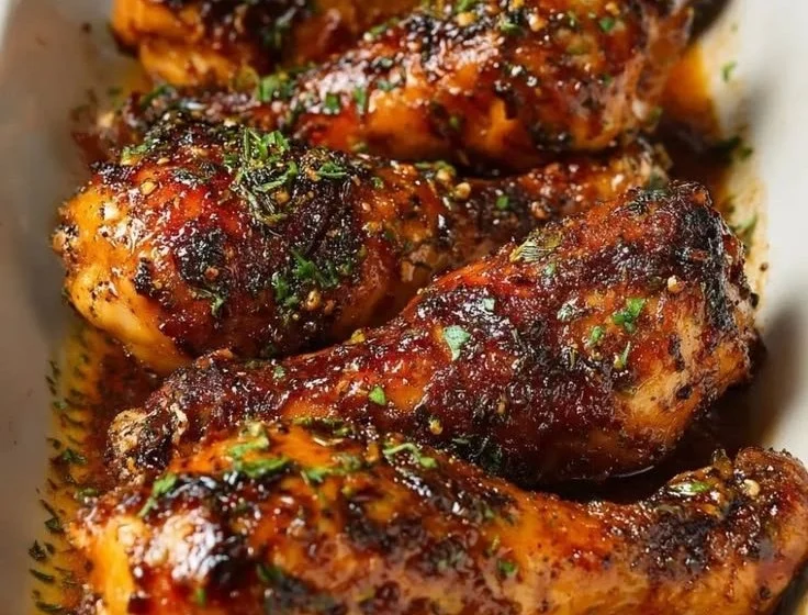 Baked chicken legs marinated with flavorful spices and herbs