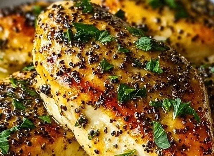 Baked Greek Yogurt Chicken served on a plate with herbs and spices