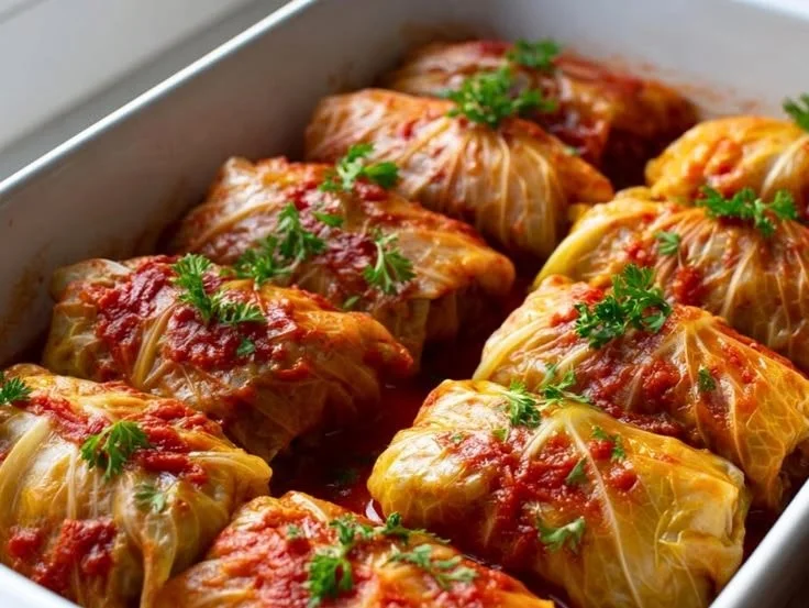 Delicious beef stuffed cabbage rolls served on a plate