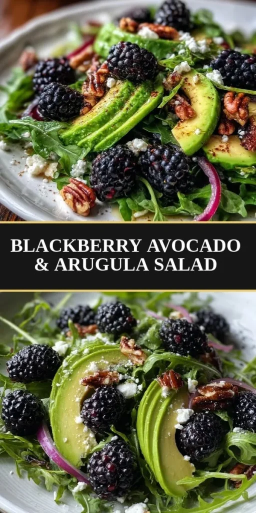 Colorful Blackberry Avocado Salad with arugula and dressing
