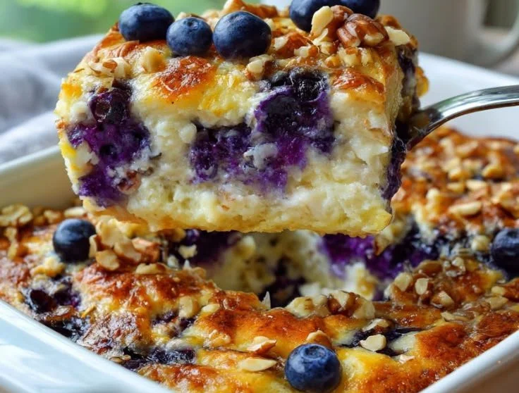 Blueberry Cottage Cheese Breakfast Bake served in a dish