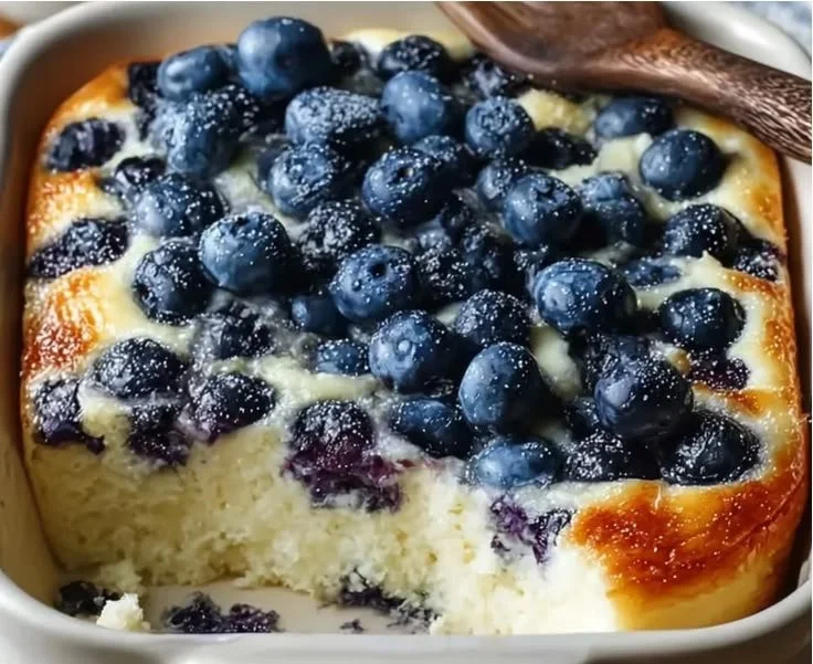 Blueberry cottage cheese breakfast bake served in a dish for a nutritious meal.
