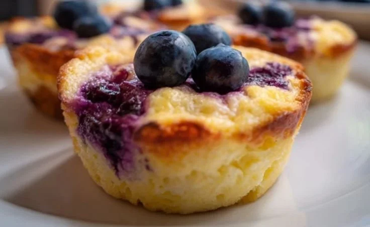 Blueberry pancake cups made with cottage cheese, perfect for breakfast.