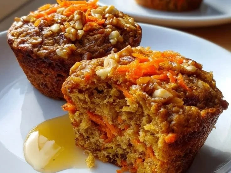 Healthy carrot cake muffins with oats and cottage cheese, packed with protein