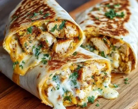 Cheesy Chicken Wrap with melted cheese and grilled chicken wrapped in a tortilla