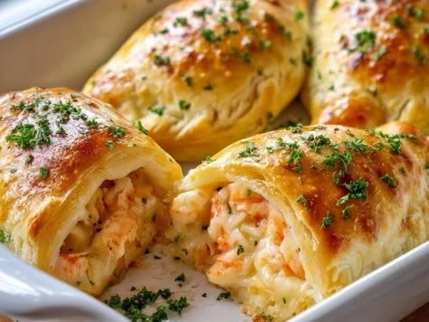 Cheesy Shrimp and Crab Bombs served on a plate with herbs and dipping sauce