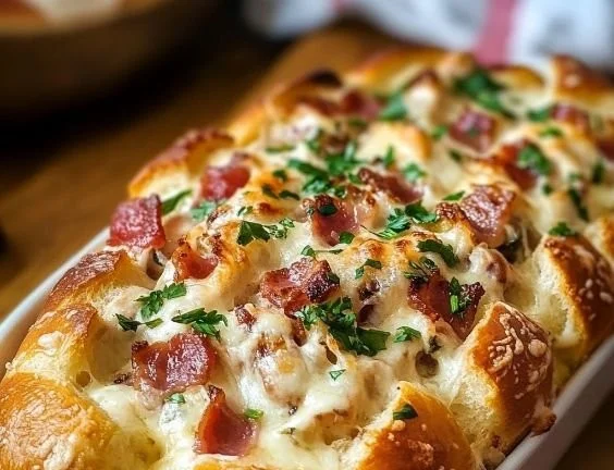 Delicious Chicken Bacon Ranch Stuffed Bread with bacon and ranch filling