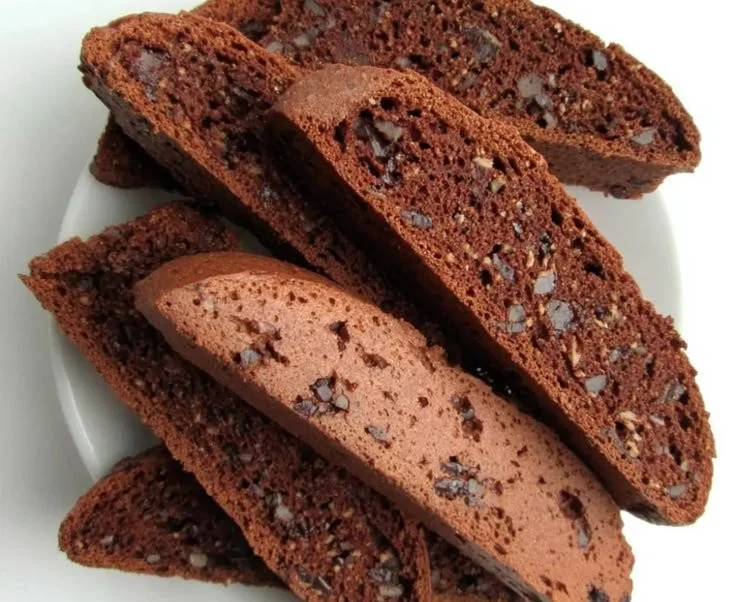 Homemade Chocolate Espresso Biscotti on a rustic wooden table
